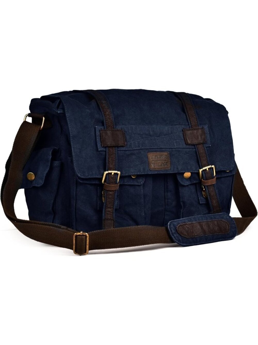 Men's Blue Canvas Messenger Shoulder Bag Stylish Crossbody Satchel for Office